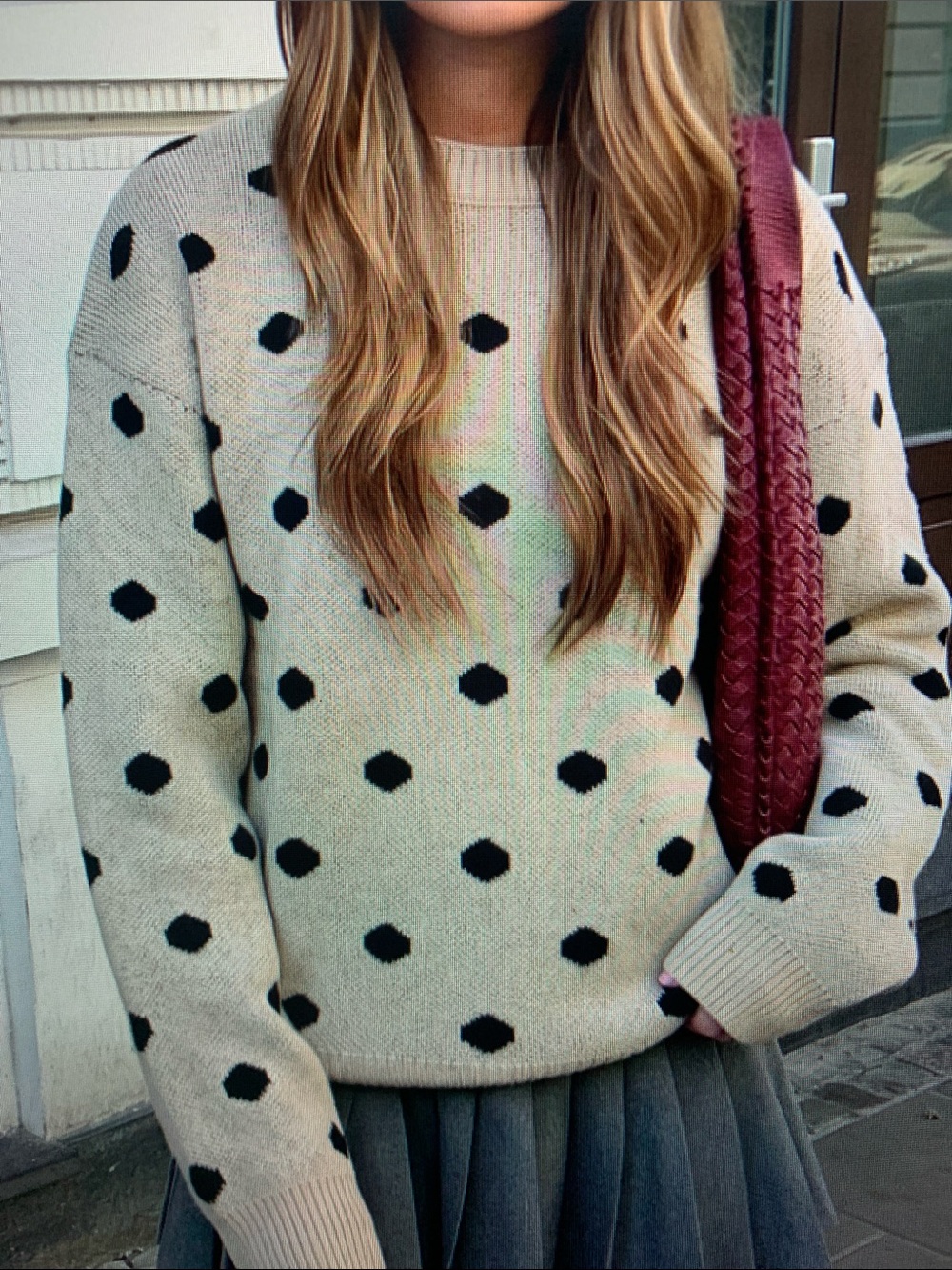 Women’s Cream Polka Dot Knit Sweater - Unbranded